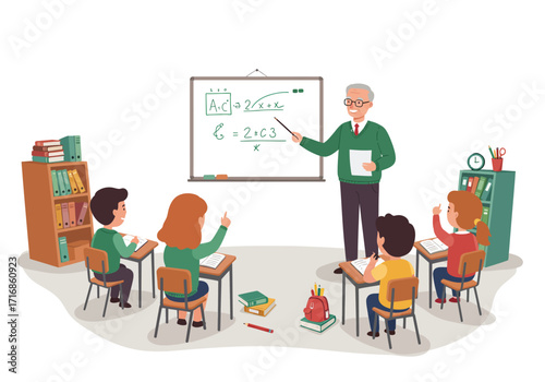 An illustration depicting a classroom scene