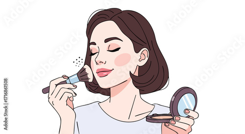 A woman applies mascara to her eyelashes, completing her eye makeup for a professional and elegant look.