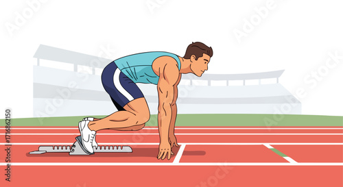 Sprinter in Starting Blocks on a Track