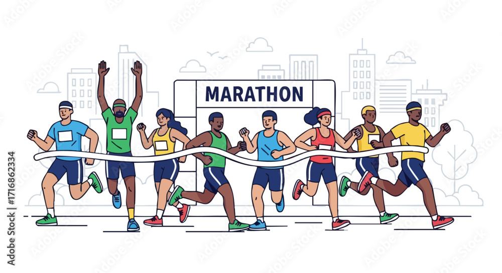 Fototapeta premium Diverse Group of Runners Crossing the Marathon Finish Line