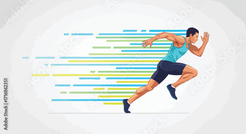 Dynamic Male Sprinter Running with Speed Lines