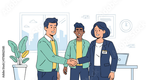 New Employee Welcome: HR Handshake with Team Members