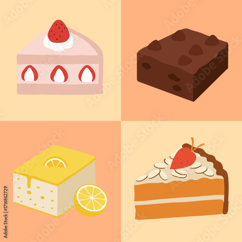 set illustration vector graphic of slice cake for dessert