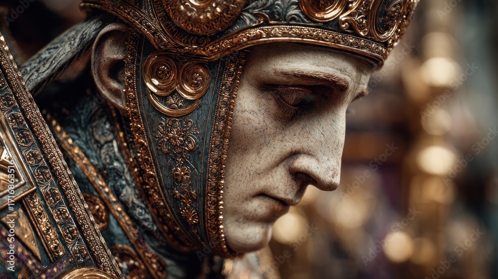 Obraz premium Ornate bust with intricate golden details representing faith and legacy