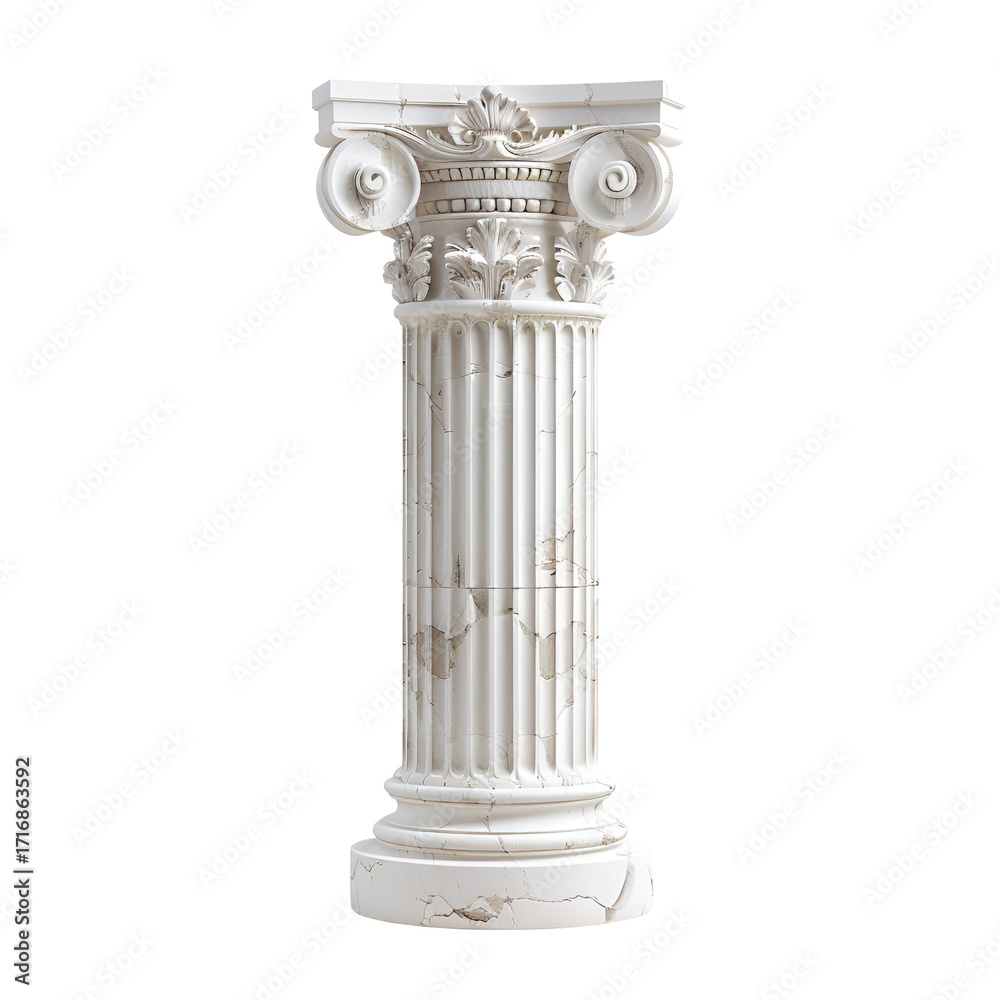 Fototapeta premium White Corinthian Column with Cracks on Black Background