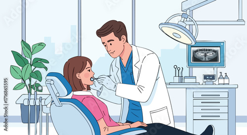 Dentist Performing a Dental Checkup with a Patient
