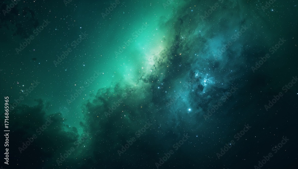 Naklejka premium Green and Blue Nebula Field Space Background