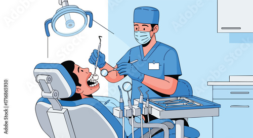 Dentist Performing a Dental Checkup with a Patient