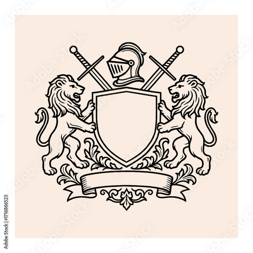 Vintage heraldic lion logo shield coat of arms family crest logo vector