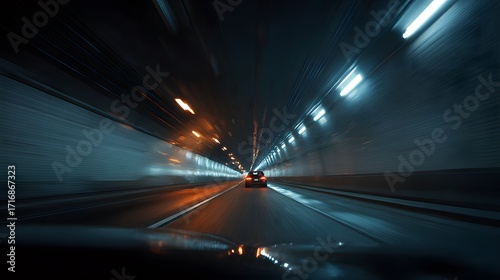 Motion Blur Lights in Dark Tunnel Representing Speed and Fast Movement