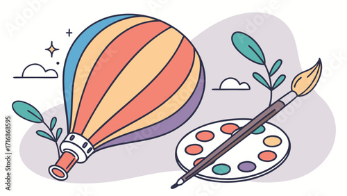 paintbrush palette and easter egg vector illustration