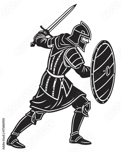 Knight with Shield and Sword Silhouette – Vector File, Transparent Background