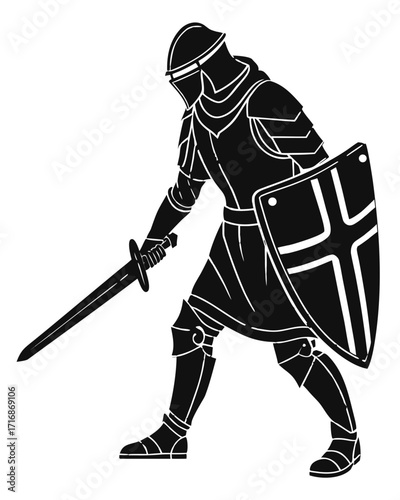 Knight with Shield and Sword Silhouette – Vector File, Transparent Background