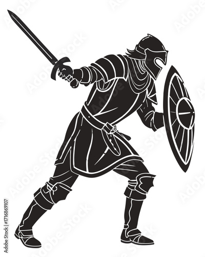 Knight with Shield and Sword Silhouette – Vector File, Transparent Background