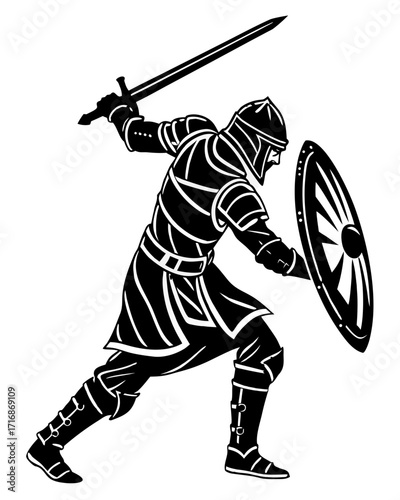 Knight with Shield and Sword Silhouette – Vector File, Transparent Background