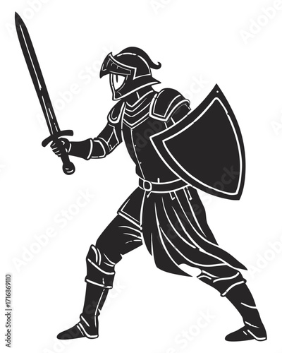 Knight with Shield and Sword Silhouette – Vector File, Transparent Background