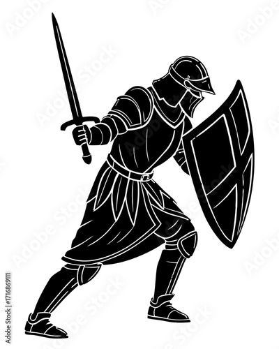 Knight with Shield and Sword Silhouette – Vector File, Transparent Background