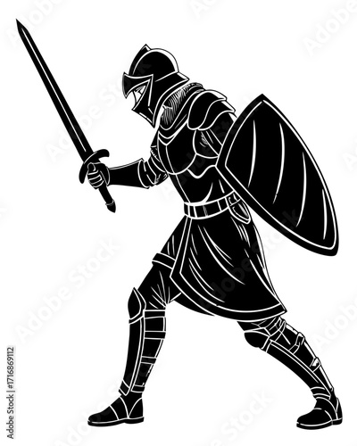 Knight with Shield and Sword Silhouette – Vector File, Transparent Background