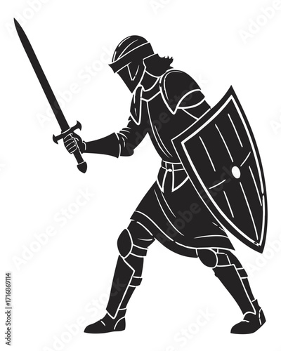 Knight with Shield and Sword Silhouette – Vector File, Transparent Background