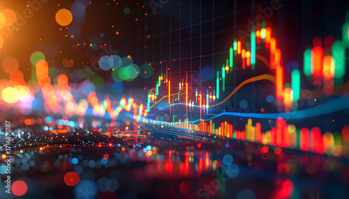 Vibrant Financial Data Visualization with Colorful Bokeh Effect.