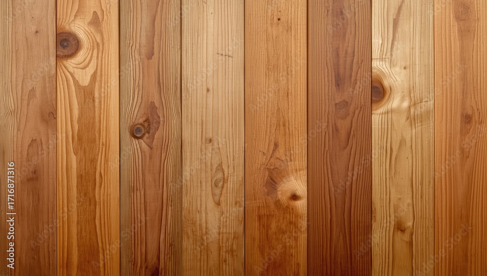 Fototapeta premium Close-up view of a vertical wood paneling, showcasing rich, warm tones and natural wood grain.