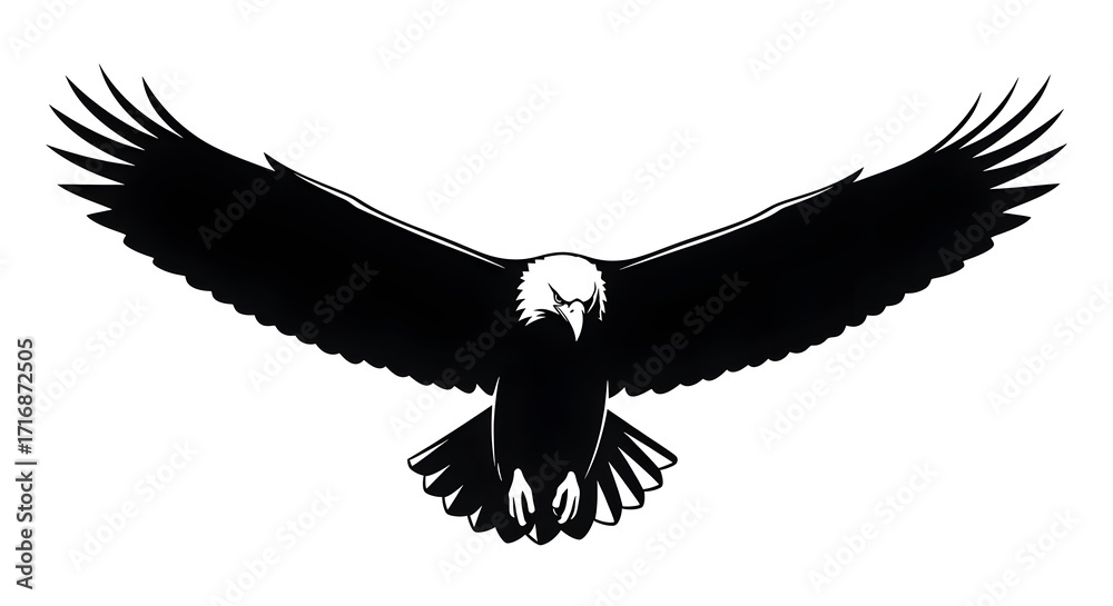 Obraz premium Eagle Flying Silhouette with Open Wings Isolated on White