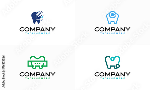 Set of dental geometric tech logo vector icon illustration, Dental Clinic logo designs template