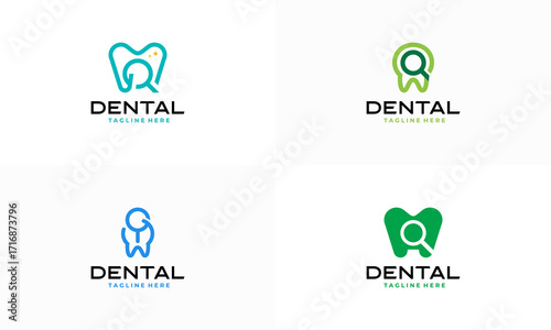 Set of Dental Clinic Logo Tooth abstract design vector template. Dentist Search medical doctor logo