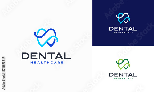 Dental Clinic Logo Tooth abstract design vector template Linear style. Dentist stomatology medical doctor Logotype concept icon.