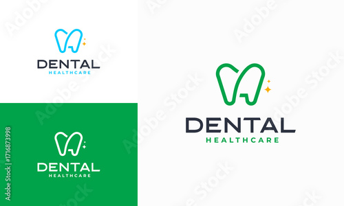 Dental Clinic Logo Tooth abstract design vector template Linear style. Dentist stomatology medical doctor Logotype concept icon.