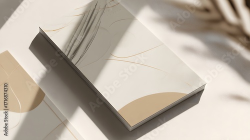 Wallpaper Mural Elegant stack of business cards with a modern abstract design in neutral earth tones and gold lines. Torontodigital.ca