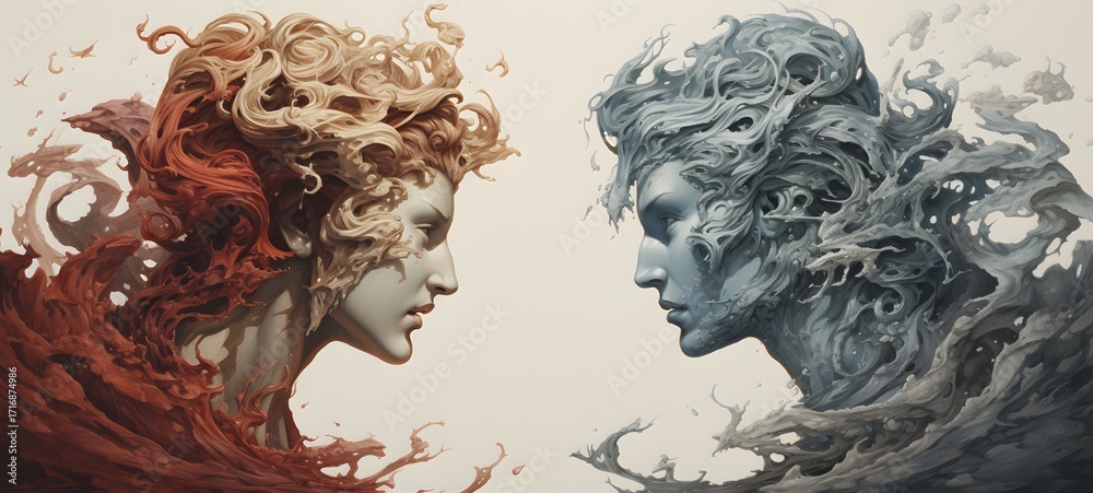 Fototapeta premium Tiny figures from life Zeus vs medusa,generative AI