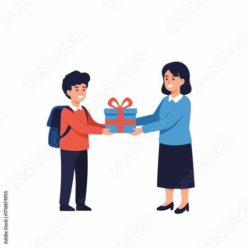 Student Giving a Gift to Teacher Illustration.