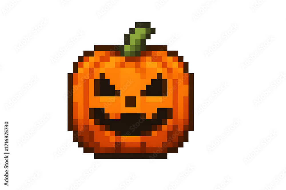 Fototapeta premium Halloween pumpkin pixel art without background, transparent background