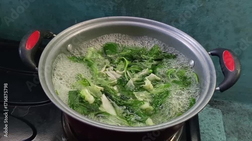 Boiling Fresh Vegetables in a Cooking Pot
