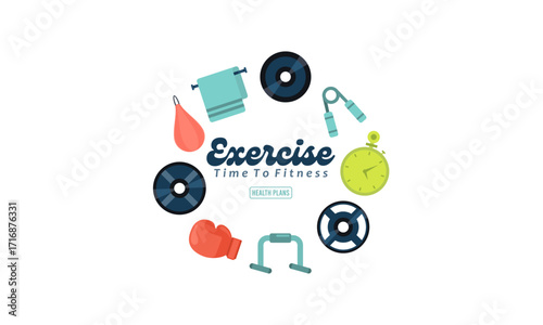 Set of Exercises equipment. Vector Illustrations.