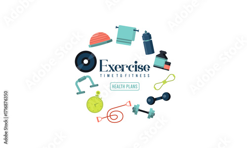 Set of Exercises equipment. Vector Illustrations.
