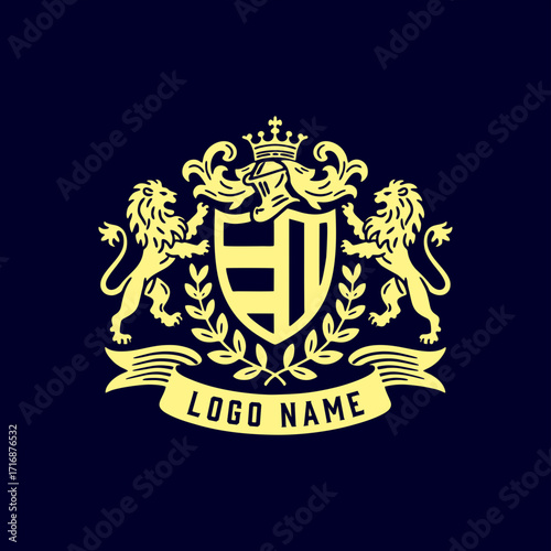heraldic lion logo shield coat of arms family crest logo	
