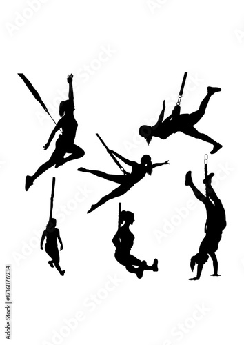Bungee dance sport activity silhouettes