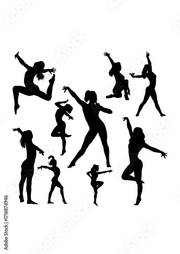 Female gymnastics training activity silhouettes