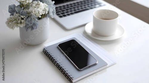 Wallpaper Mural Bright and modern home office desk with laptop smartphone notebook and coffee cup. Torontodigital.ca