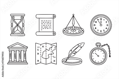 Vector design pack of traditional history and heritage items with monuments and maps
