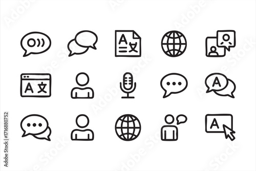 Language education vector pack of translation, chat, globe and user communication