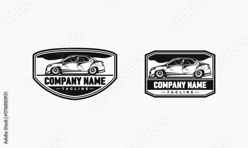 Two Black and White Car Logos with Company Name and Tagline