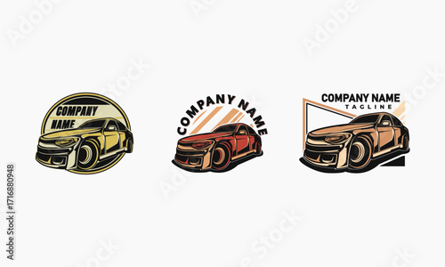Three Different Company Logos Featuring Car Designs
