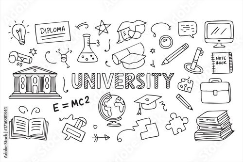 Science and education hand-drawn doodle icon pack for academic and research design