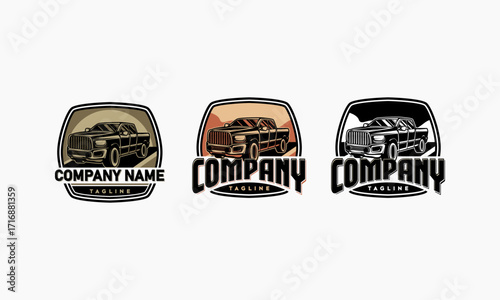 Three Company Logos Featuring a Black Pickup Truck
