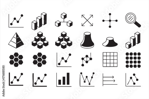 Vector set of data analytics chart icons for business finance and statistics reports