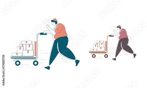 Two Delivery Workers Pushing Handcarts Full of Boxes