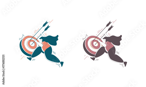 Two Illustrations of a Person Running With a Target and Arrows